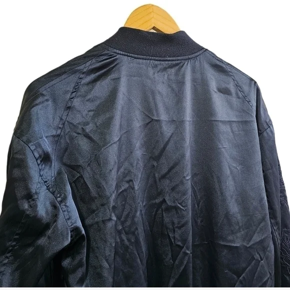 PacSun floral navy blue embroidered satin lined full zip jacket size sma… - Picture 11 of 14